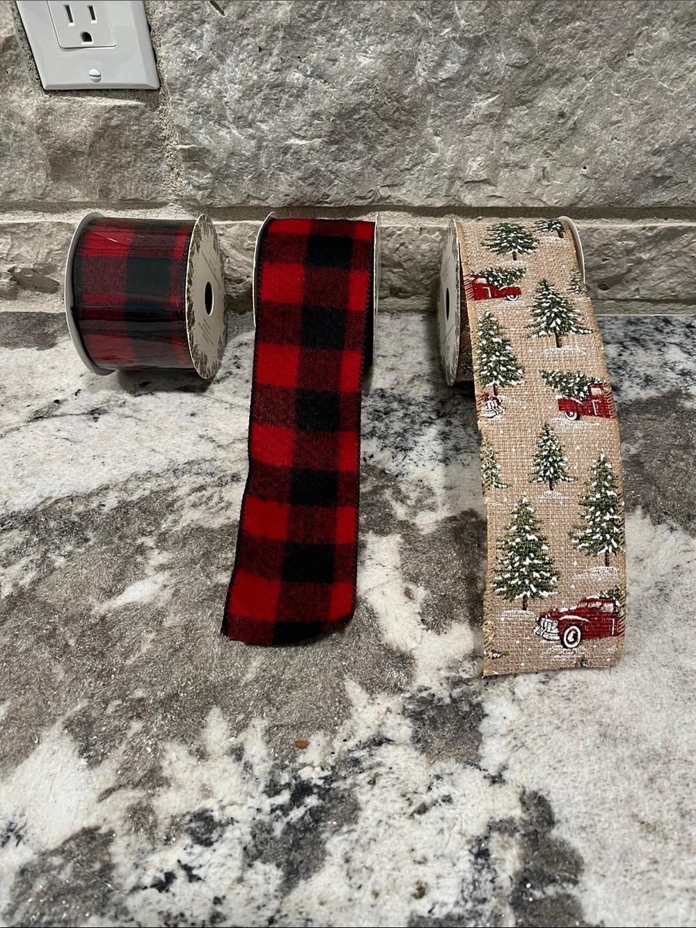 NEW Lot of 3 Dillards Holiday Buffalo Check and Vintage Wired Truck Ribbon Set